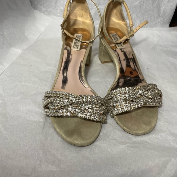 Wms 8.5 Badgley Mischka Chunky Heel Sandals Gold /Rhinestone - Picture 4 of 13